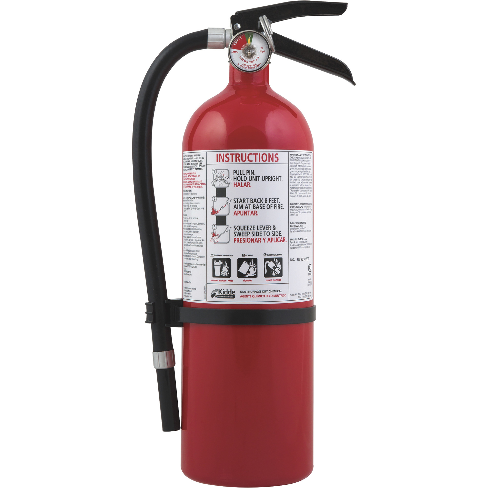 Kidde FX340GW Multi-Purpose, Single-Use, Dry Chemical Fire Extinguisher, UL Rated 3-A, 40-B:C, Model# 21005766P
